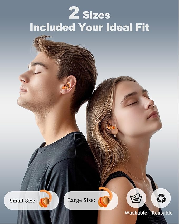 Ear Plugs for Sleeping - Noise Reduction Soft Silicone Earplugs, 2 Pairs Reusable Hearing Protection Earplugs for Noise Sensitivity, Sleep,Travel,Sound Reduction Noise Cancelling - Orange