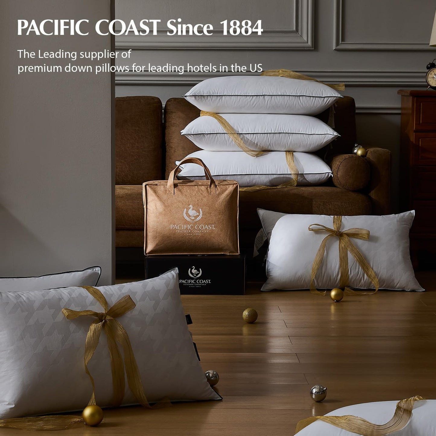 Pacific Coast Bed Pillow, Luxury Hotel Collection White Goose Down Pillow for Sleeping, 650 Fill Power, 450 Thread Count 100% Cotton Jacquard Fabric, Luxury Plush Feel, Soft, Standard Size, 1 Pack