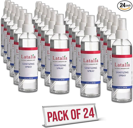 Latalia Unscented Hand Sanitizer Spray Refill Pack of 24 | 6.67 Fl oz with 80% Alcohol Bulk Hand Sanitizer Travel Size | Hand Sanitizing Spray For Quick Dry Hand