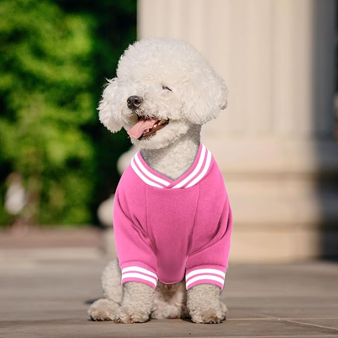 Dog Sweater Brushed Fleece Baseball Jacket Soft Warm Pet Sweatshirt Dog Sweaters for Small Dogs Puppy Sweater Boy Girl Pet(Pink-XS)