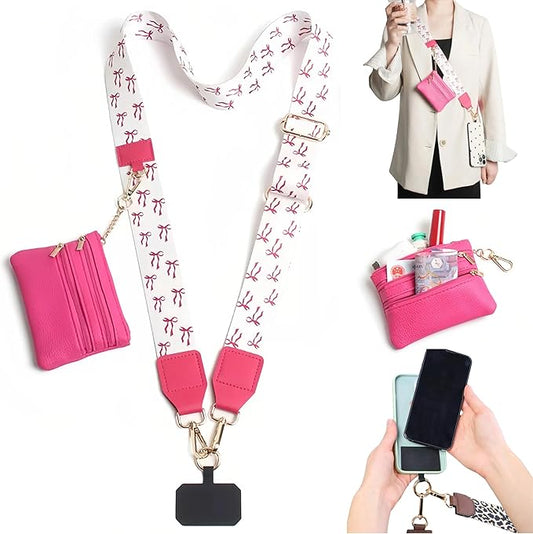 Crossbody Body Phone Holder for Women, New Phone Strap with Zippered Pouch, Adjustable Crossbody Strap (Rose red butterfly)