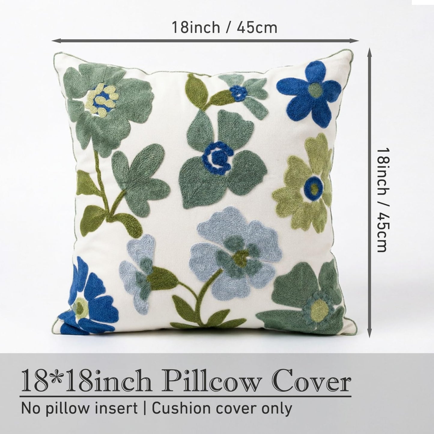 Loezexir Embroidered Throw Pillow Cover 18"x18" Set of 2,Western Boho Blue Spring Floral Decorative Pillowcase Farmhouse Aesthetic Cushion Cover Pillow Case for Outdoor Couch Sofa