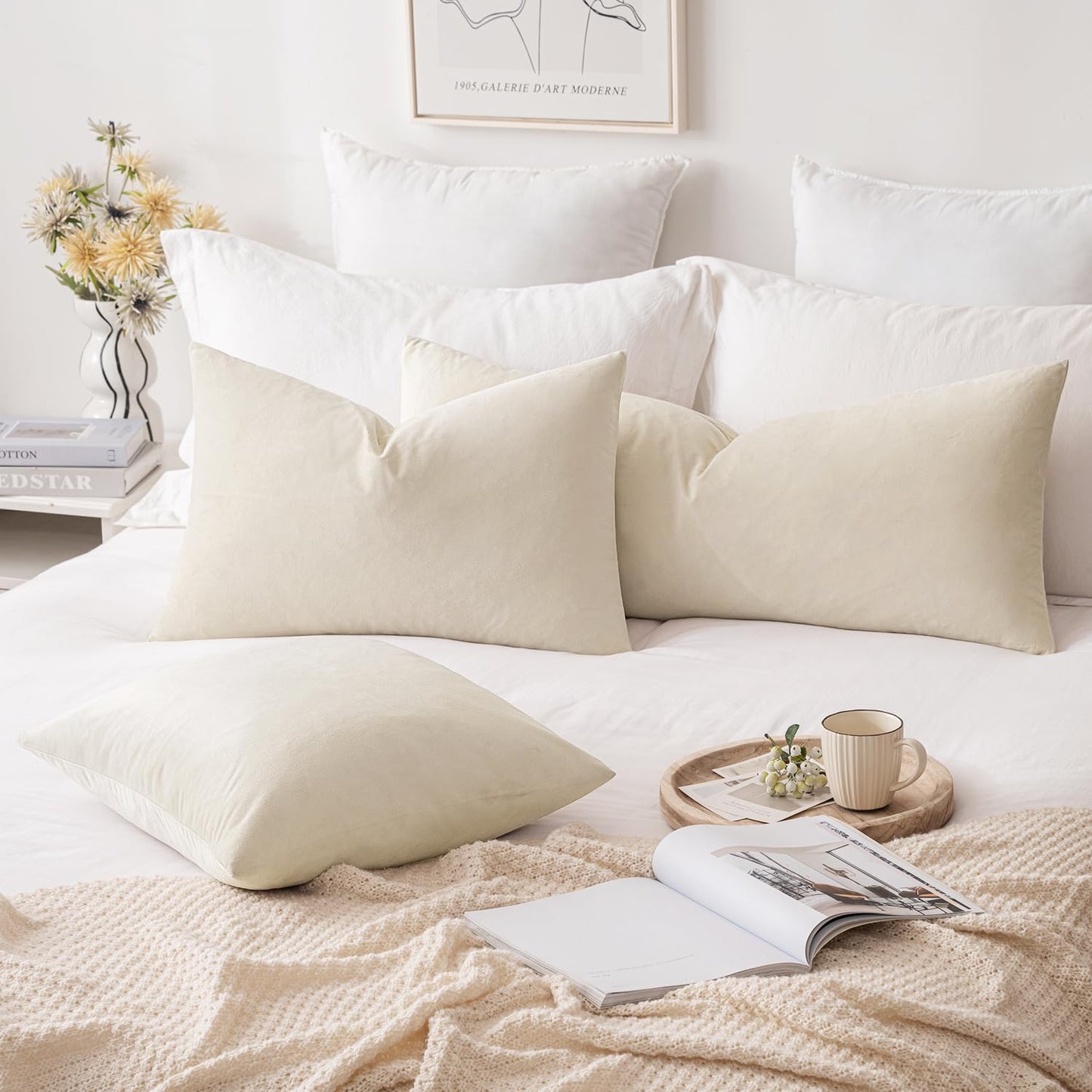 MIULEE Velvet Pillow Cover Soft Luxury Decorative Throw Pillow Cover Single Rectangle Long Body Lumbar Cushion Case for Couch Sofa Bedroom Car Decor,14x36 Inch Cream White