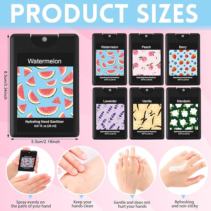 6 Pack Hand Sanitizer Spray Travel Size Scented Hand Sanitizer Spray Mini Hydrating Pocket Gifts for Spring Holiday Party Favor Coworker Staff Teacher