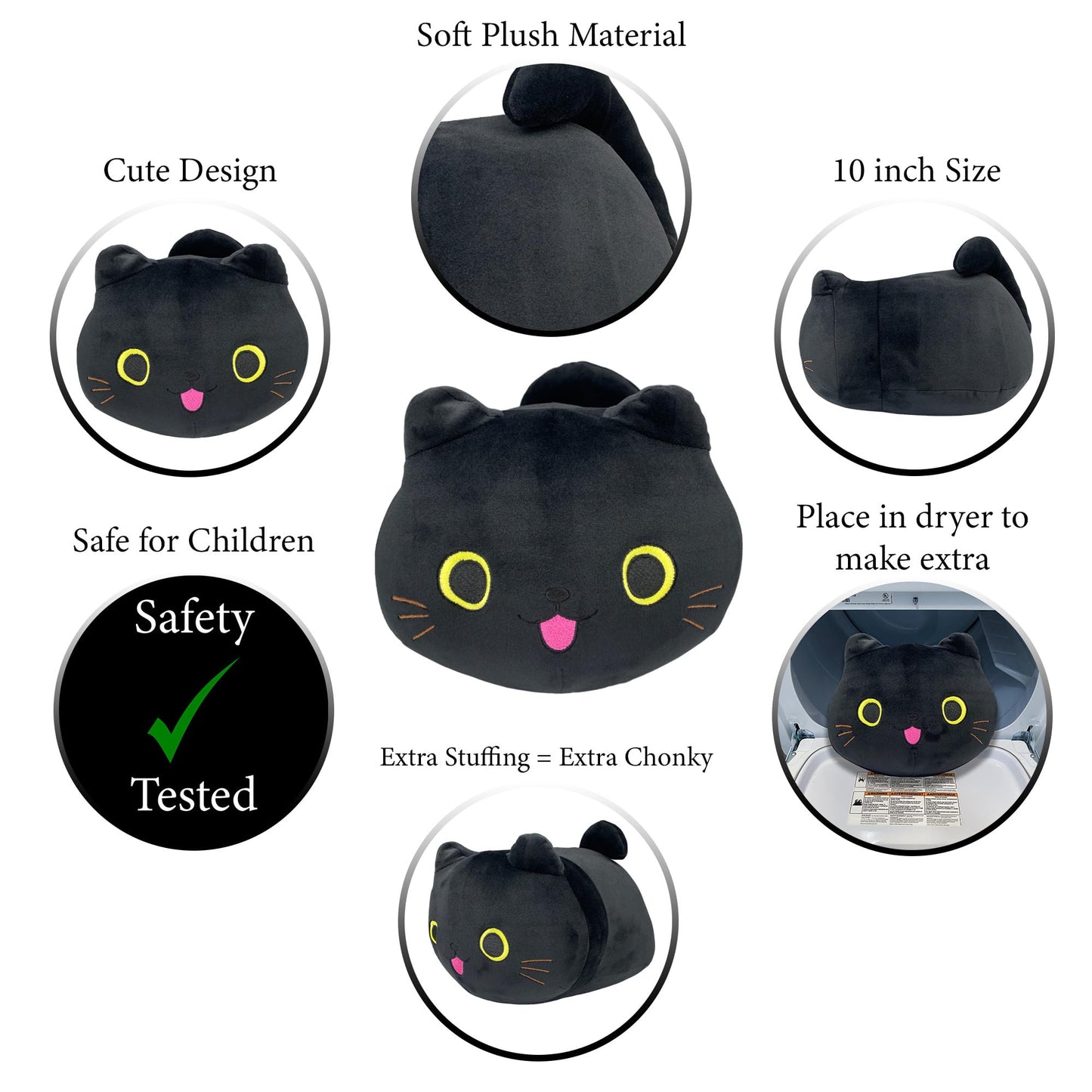 Pineapple Kawaii Black Cat Plush Pillow Plushies Squishmellow Plushie Soft Squishy Stuffed Animal Toy Cute Kitten Cushion for Kids Room Decor 10 inch