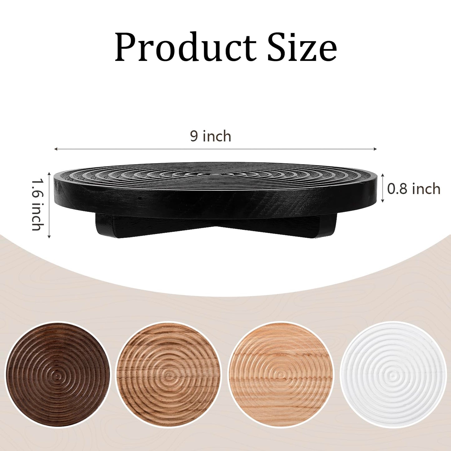 Round Decorative Tray Farmhouse Bathroom Decor Wood Riser Kitchen Countertop Organizer for Perfume, Candle, Plant, 9 inch Black