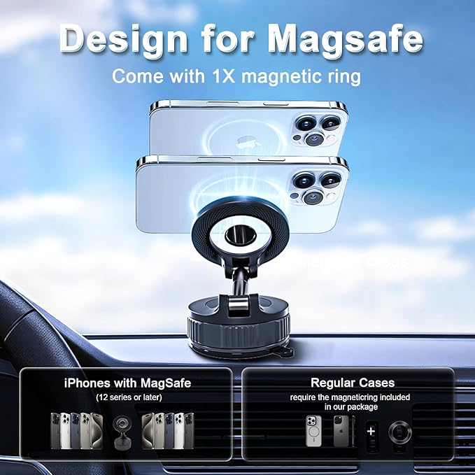 Phone Holders for Your Car, Car Phone Holder for Magsafe [120+ LB Strongest Suction & 2800gf Strongest Magnetic] 360° Adjustable Magnetic Car Phone Mount for iPhone 17 Pro Max 16 15 14 13 12 Air Plus