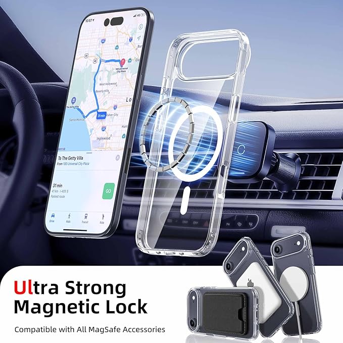 Ntwinro Magnetic for iPhone Air Clear Case (Compatible with MagSafe) with Blue Detachable Wallet & Card Holder for 3 Cards [RFID Blocking] Military Grade Protective Slim Phone Cover for 17 Air 2025
