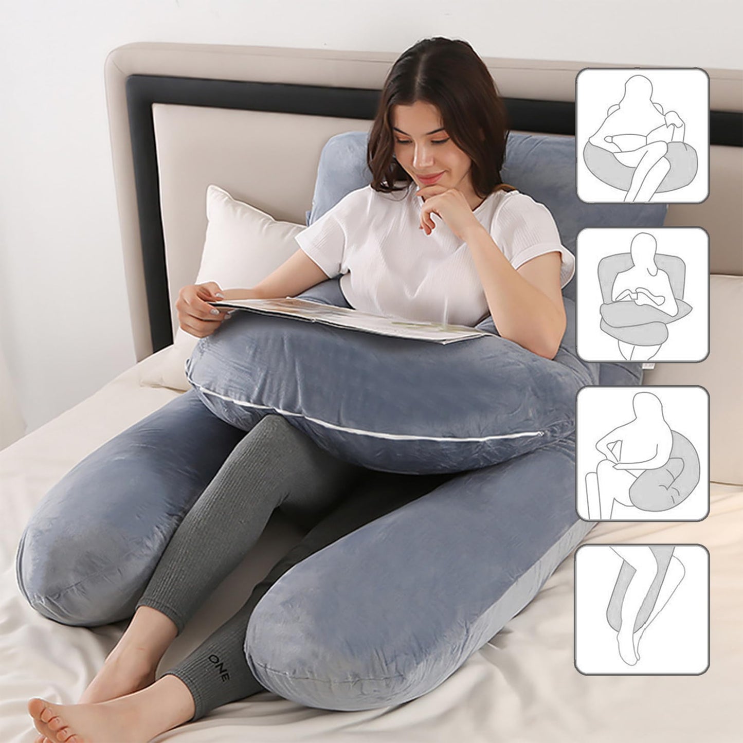 Daitore Pregnancy Pillows for Sleeping, 59 Inch U-Shaped Full Body Pillow, Maternity Pillow with Removable Cover, Support for Back Legs Belly HIPS, Body Pillows for Adults, Pregnancy Must Haves, Gray