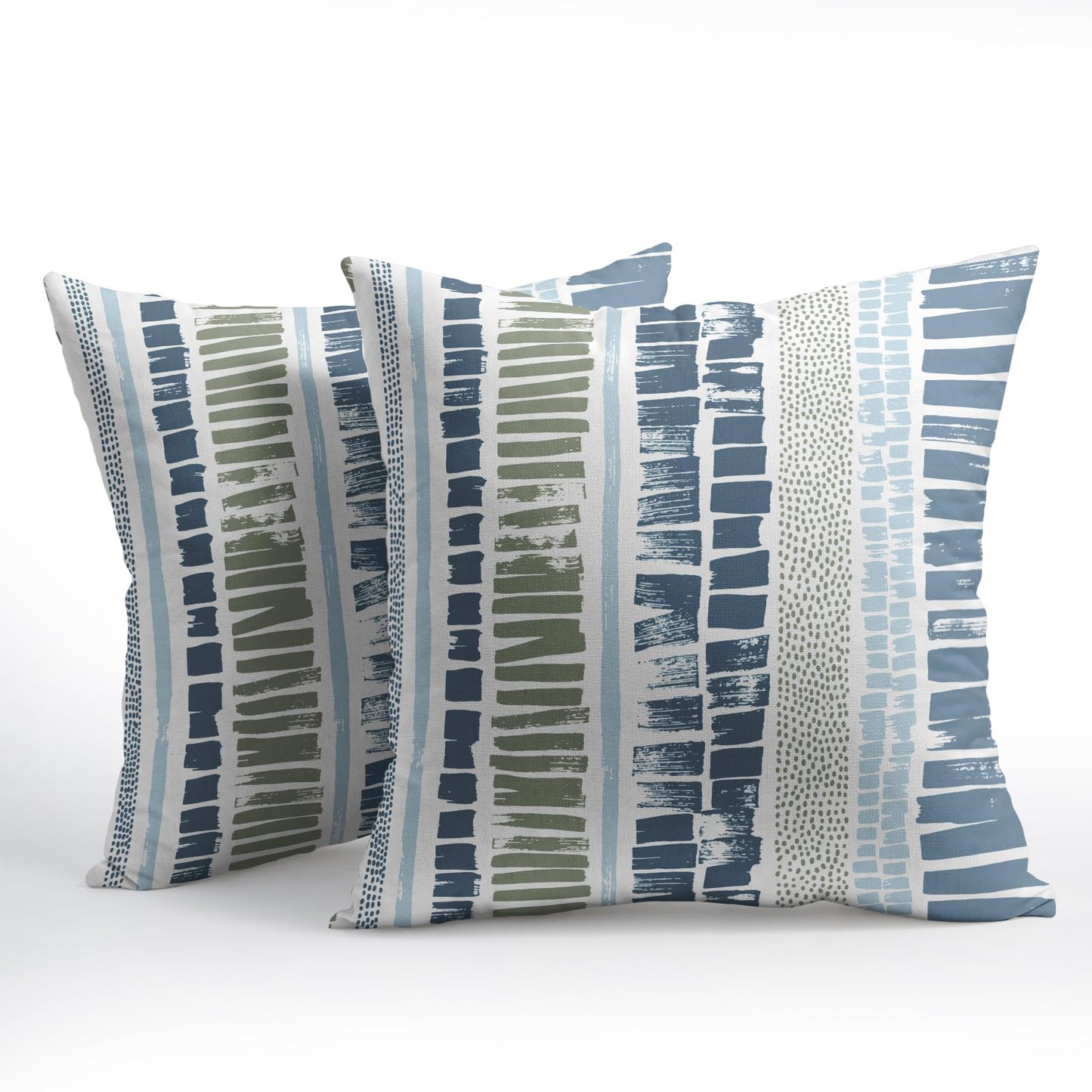 Blue Green Pillow Covers 18x18 Set of 2 Boho Striped Dots Print Pattern Decorative Outdoor Zipper Pillowcases Rustic Decoration Farmhouse Linen Throw Cushion Cover Decor for Home Couch Sofa Bed