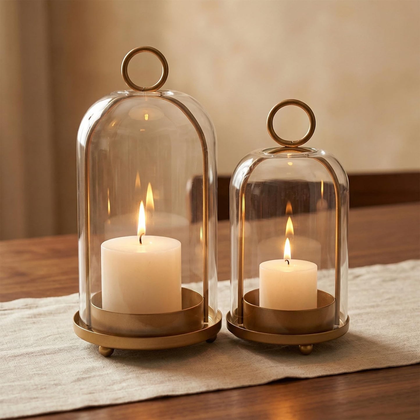 GYKLE Set of 2 Candle Lantern, Candle Holders with Glass Dome 10" & 7.87"