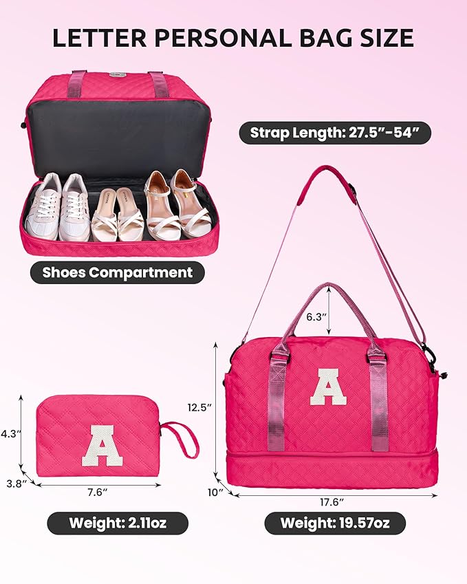 Vogewood Birthday Gifts for 3 4 5 6 7 8 9 10 11 12 13 Year Old Girls-Initial Travel Bag with Shoe Compartment, Weekender Bag, Overnight Bag for Women, Letter Travel Bag with Makeup Bag (Letter L)