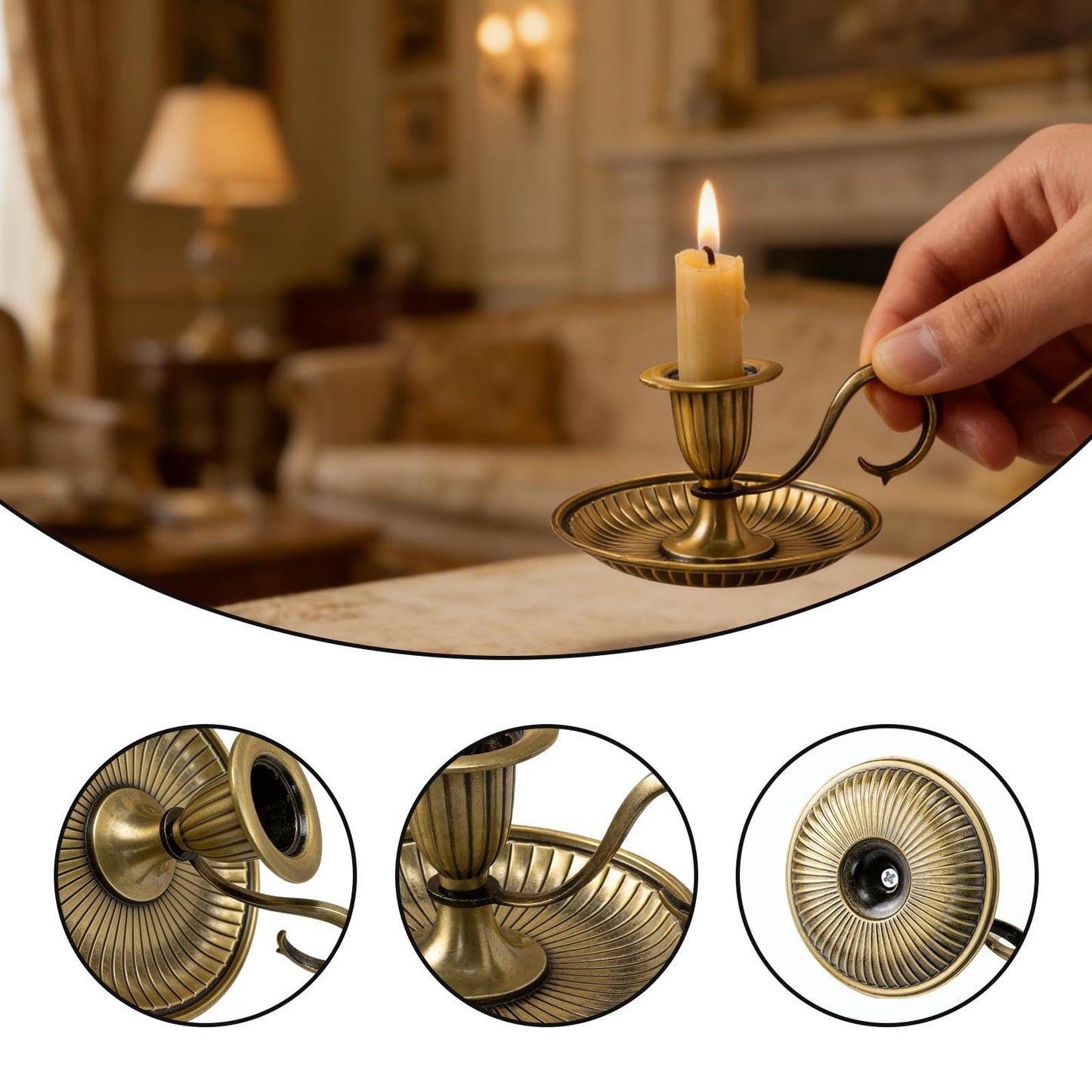 Candle Holder with Handle, Antique Candle Holder – Centerpiece for Party Tables, Wedding Table & Home Decor Gift (4.72×1.97×2.56 Inches)