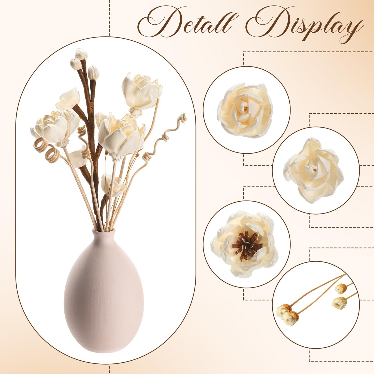 Swiffen 12 Pcs Reed Diffuser Sticks Flowers Reed Set White Wood Flower Aromatic Diffuser for Bathroom Home Bedroom Office Decor Office, Natural Flower