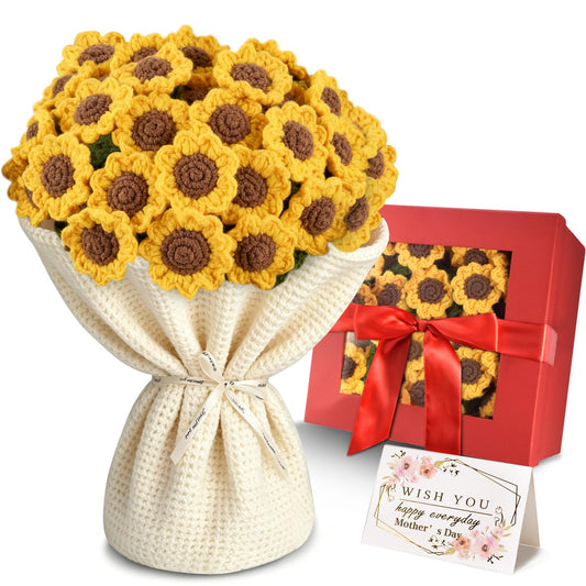 Sunflower Crochet Flower Bouquet Blanket, Handmade Knitted Round Throw Blanket, Cute Unique Birthday Gifts for Women Her Girlfriend Wife Mom Mother’s Day Christmas Valentine Anniversary, 51 IN