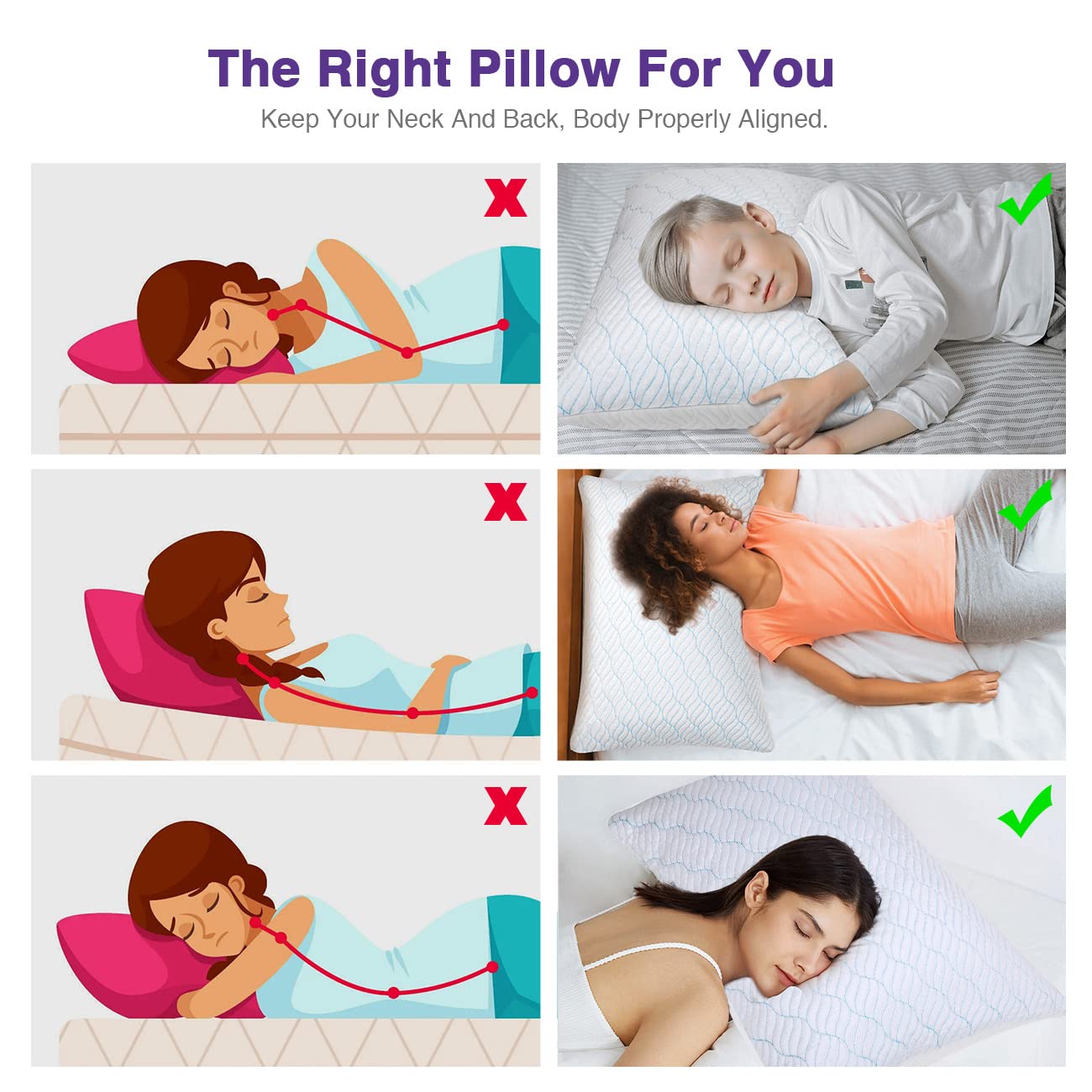 WISHSMILE King Size Shredded Memory Foam Pillows, Cooling King Pillows 2 Pack, Adjustable Height Firm Support, Double-Sided Polyester & Ice Silk Cover, Washable Bed Pillows for Home, King 20×36 Inch