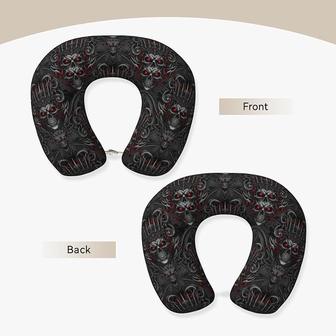 Unique Travel U Shaped Pillows Vintage Skeleton Skull King for Airplanes Car Flight, Comfortable Chin Head Neck Cushion Supporting, Polyester Removable Cover