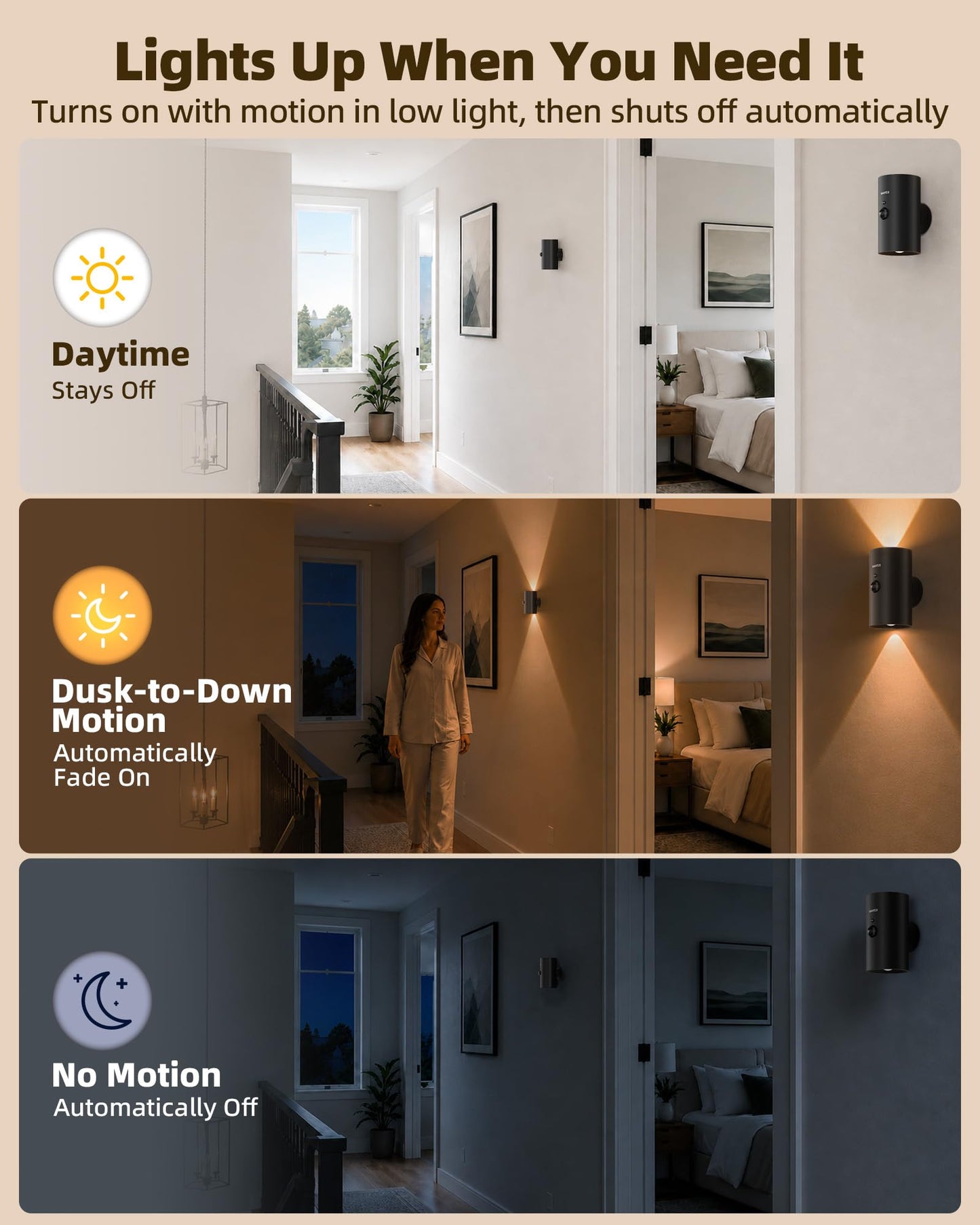 EZVALO Motion Sensor Wall Lights, Rechargeable Battery Operated LED Wall Sconce with Remote, 3 Color Temps & RGB, Peel and Stick Wall Lamps for Hallway, Stairway, Living Room (2 Pack, Black)
