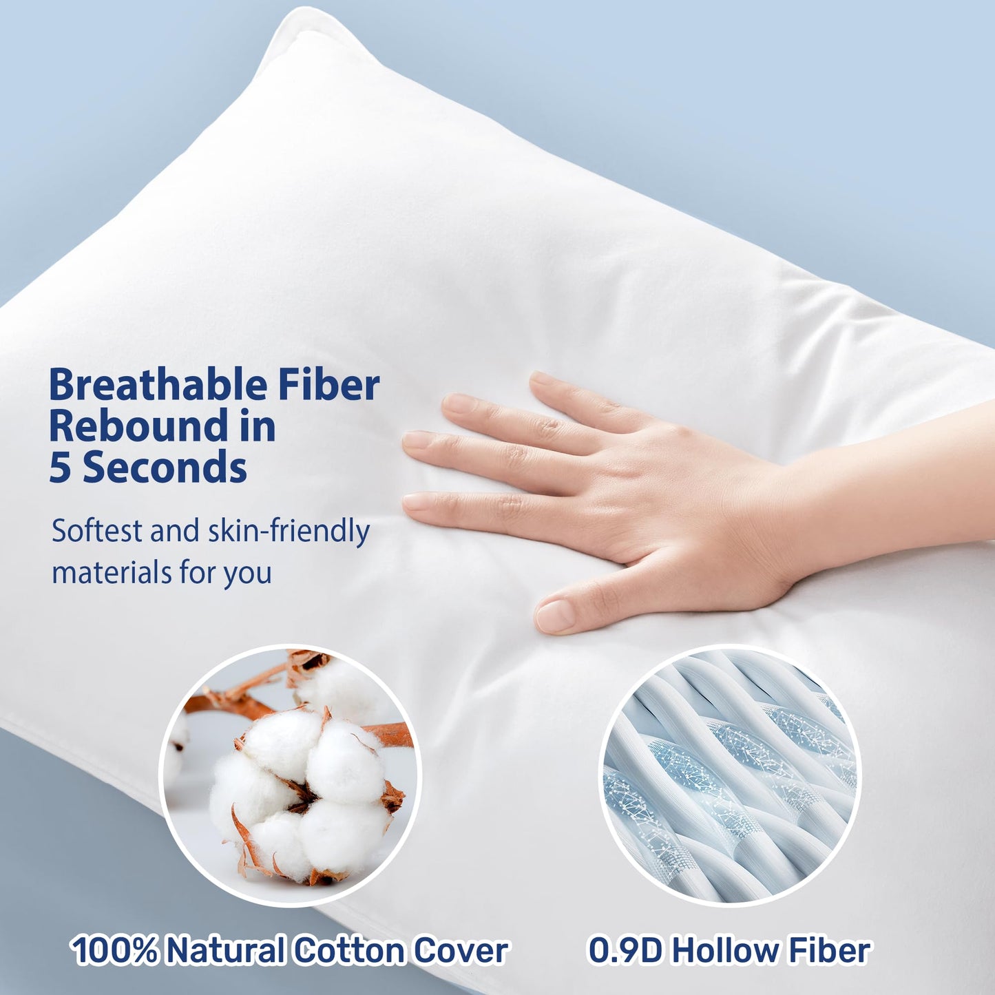 UNIKOME Ultra Soft Pillows Standard Size Set of 2 - Hotel Collection Luxury 100% Cotton Cover Down Alternative Bed Pillow, Fluffy Pillows for Back, Stomach or Side Sleepers