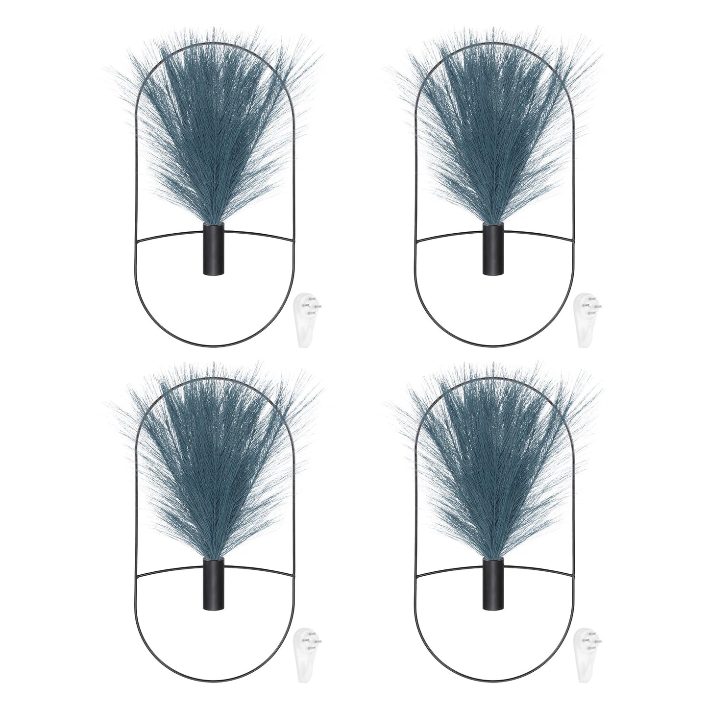 uxcell 4 Pcs Wall Decor Metal Black Wall Art Hanging Planters with Artificial Pampas, Wall-Mounted Decor Metal for Display Artwork Plant Hanging Living Room Bedroom, Blue (Oval)