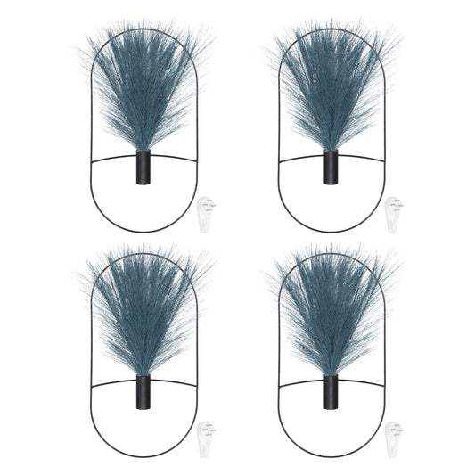 uxcell 4 Pcs Wall Decor Metal Black Wall Art Hanging Planters with Artificial Pampas, Wall-Mounted Decor Metal for Display Artwork Plant Hanging Living Room Bedroom, Blue (Oval)