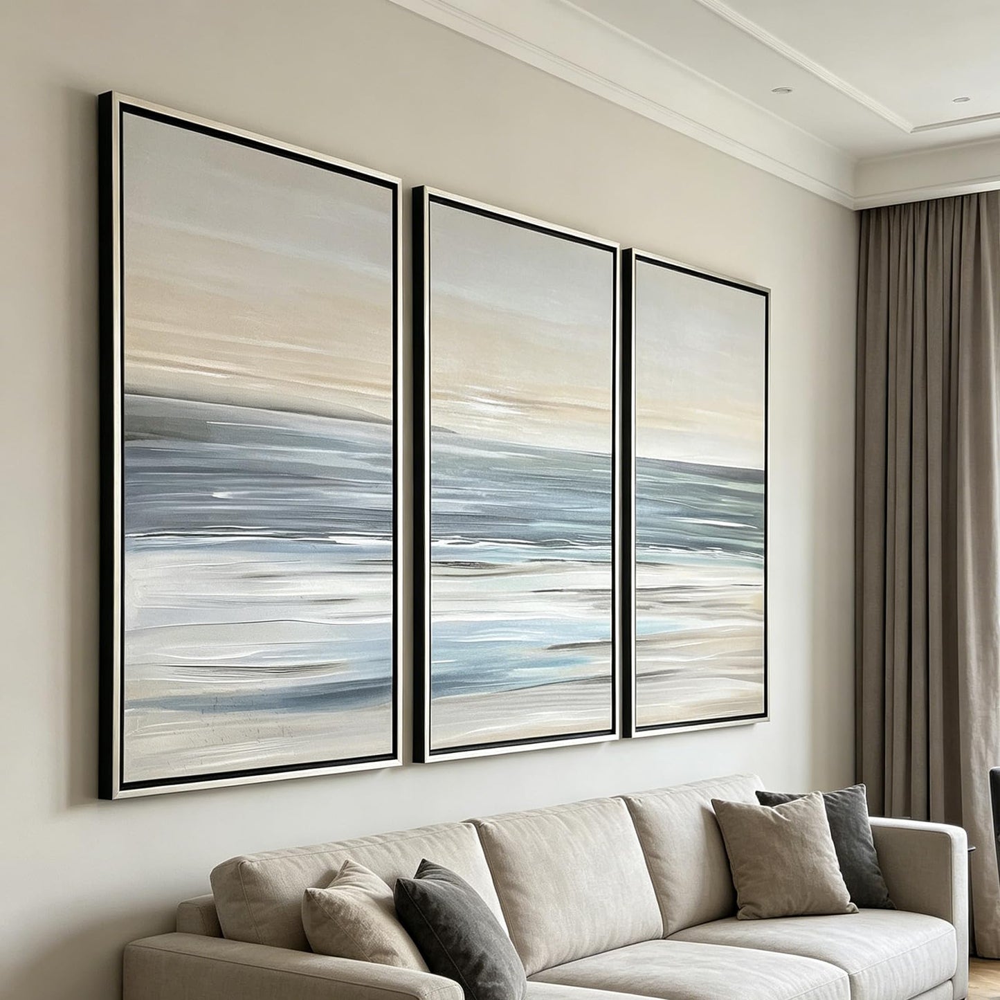 Large Framed Nature Landscape Wall Art for Living Room, 3 Piece Ocean Canvas Prints Paintings Artwork for Walls, Modern Abstract Pictures for Hallway Office Wall Decor 24x36 Inch