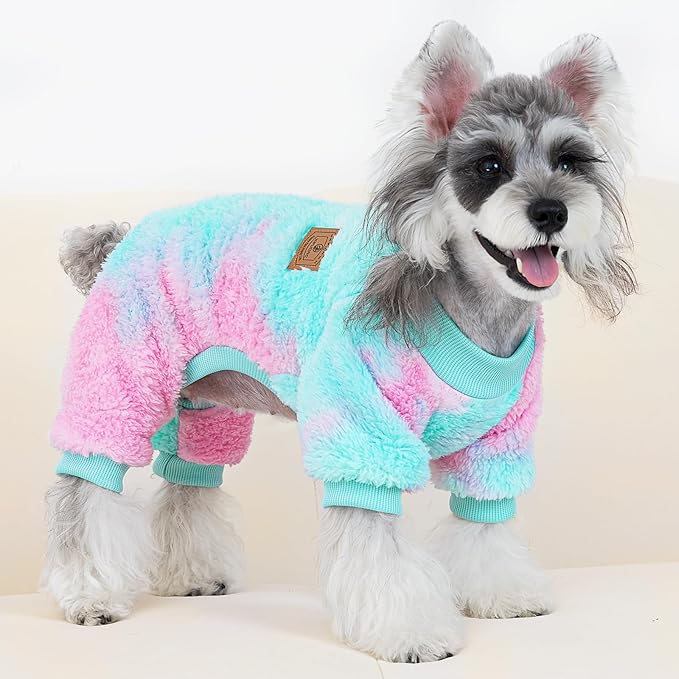 XPUDAC Dog Sweater, Dog Winter Clothes for Small Medium Dogs Girl Boy Fleece Doggy Pajamas for Winter Christmas, Tie-Dye03, Large