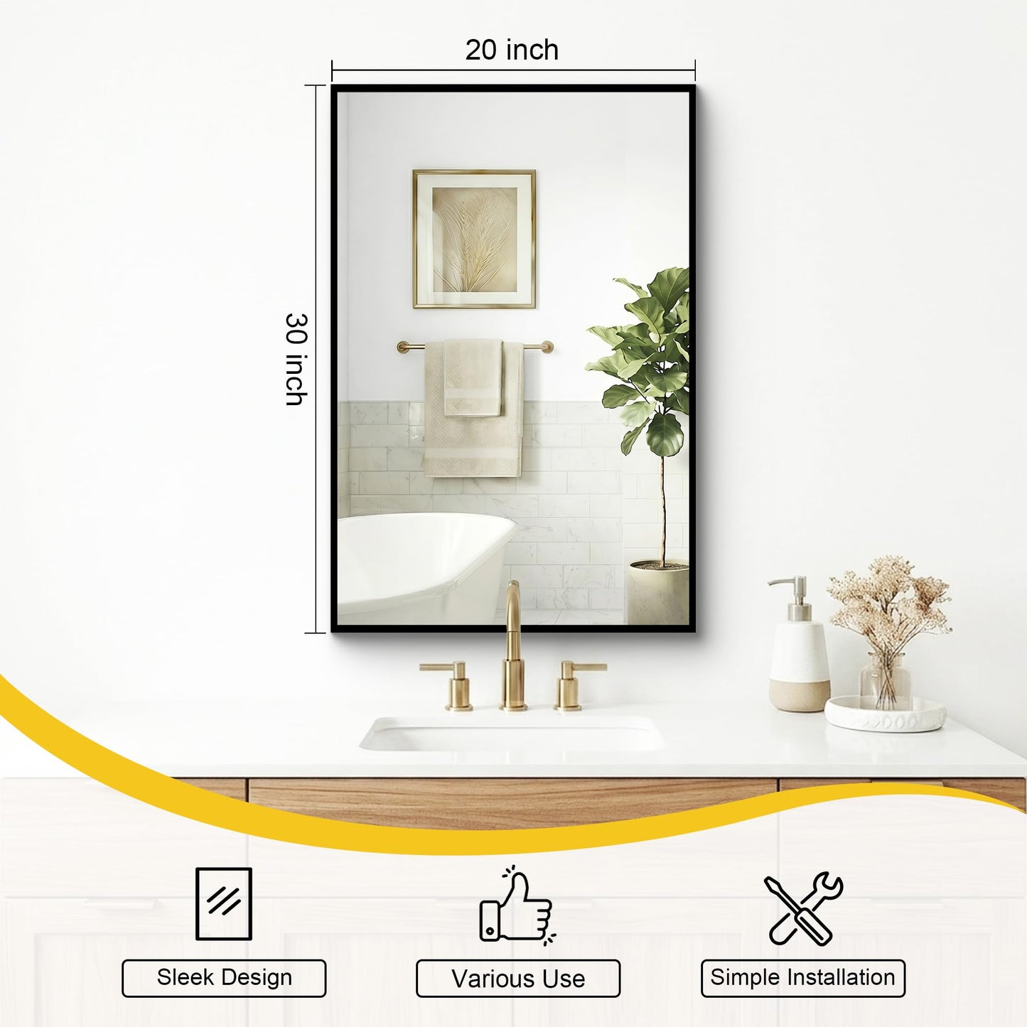 LAWADA Bathroom Mirror for Wall, 2 Pack 20"x30" Black Vanity Mirror with Metal Frame for Over Sink, Bathroom, Bedroom, Living Room, Entryway