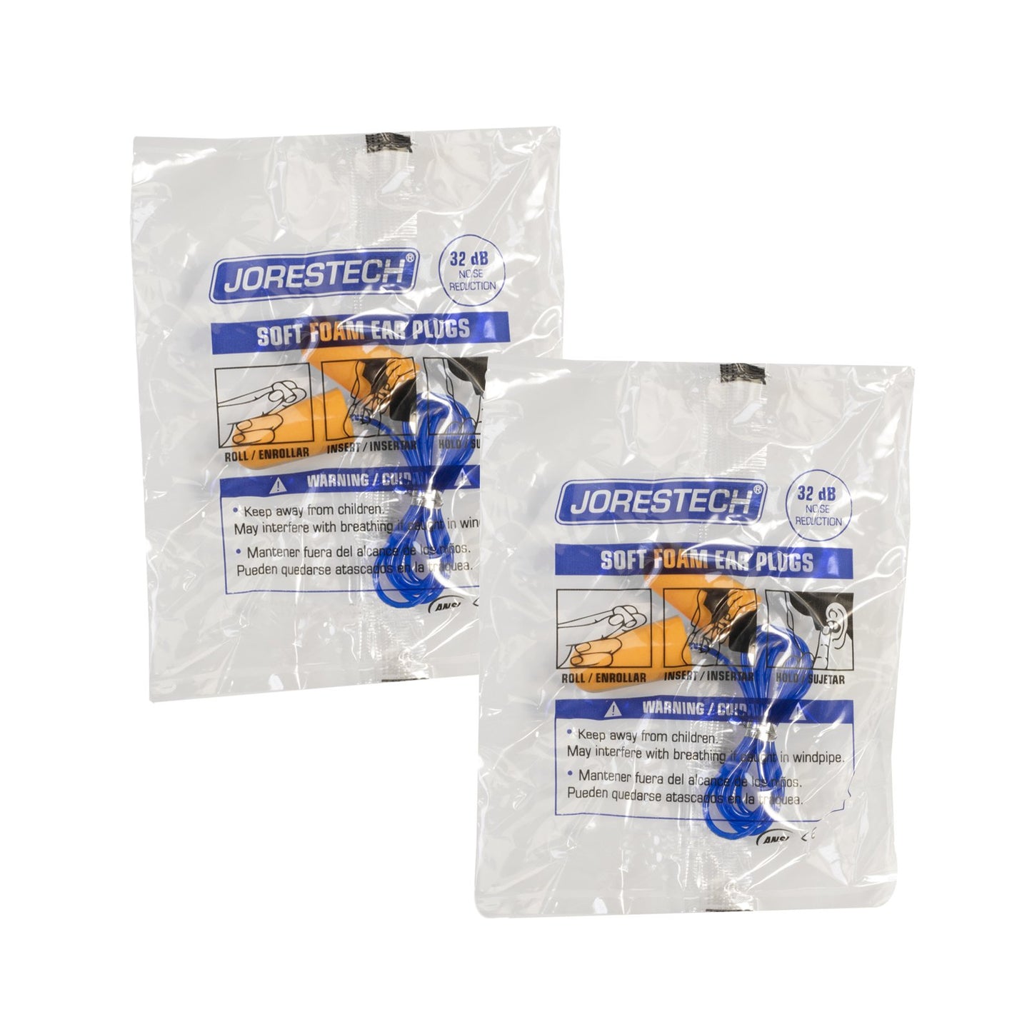 JORESTECH Safety Ear Plug Orange with PVC Cord 32dB NR 34 dB SNR (100 Pair)