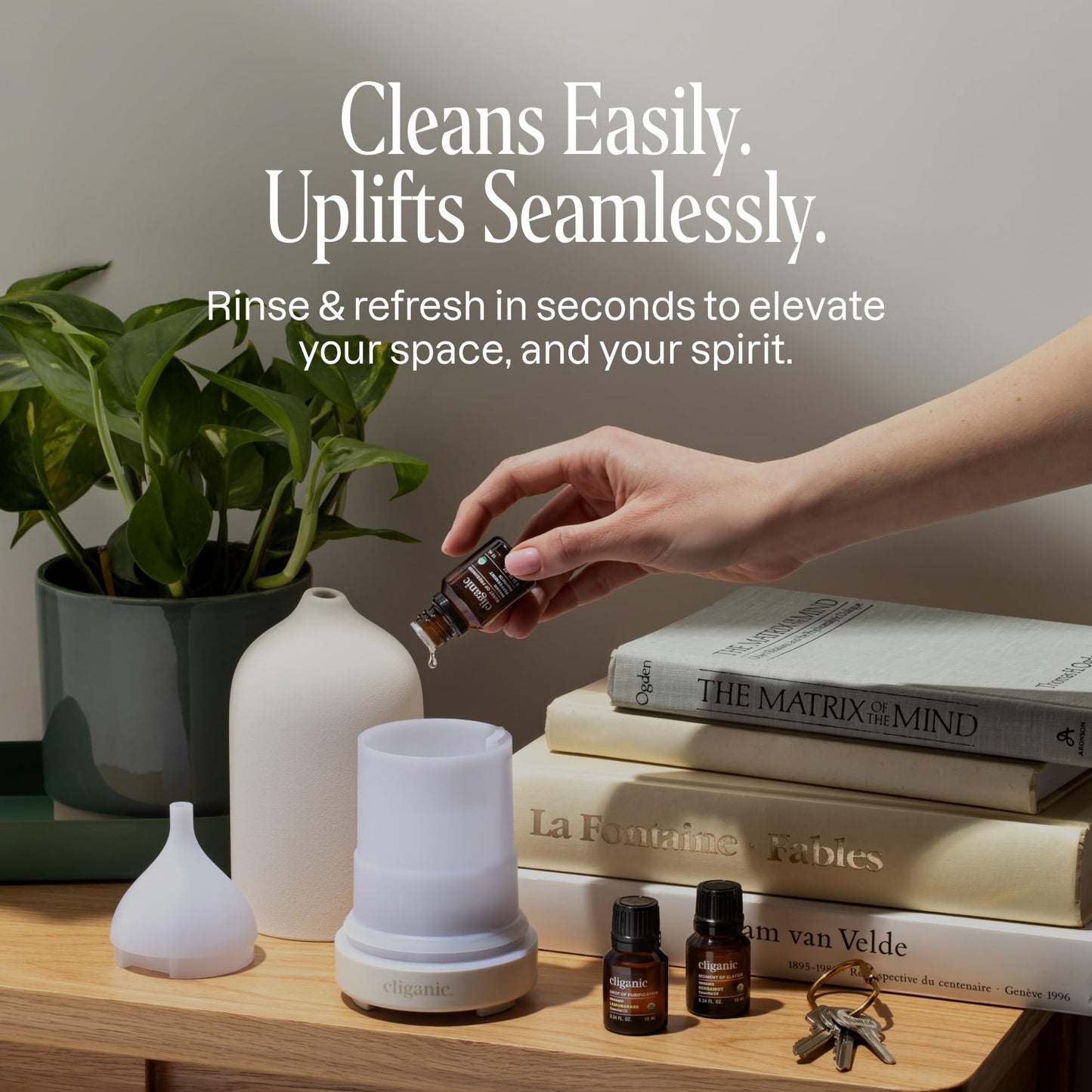 Cliganic Ceramic Diffuser (Sage), 100ml Ultrasonic for Essential Oils Aromatherapy, Home & Office