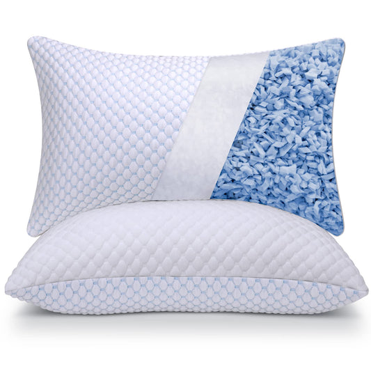 OSBED Adjustable Cooling Shredded Memory Foam Pillows King Size Set of 2 - Temperature-Regulating for Hot Sleepers with Dual Airflow Ventilation(CertiPUR-US & Hypoallergenic & Machine Washable)