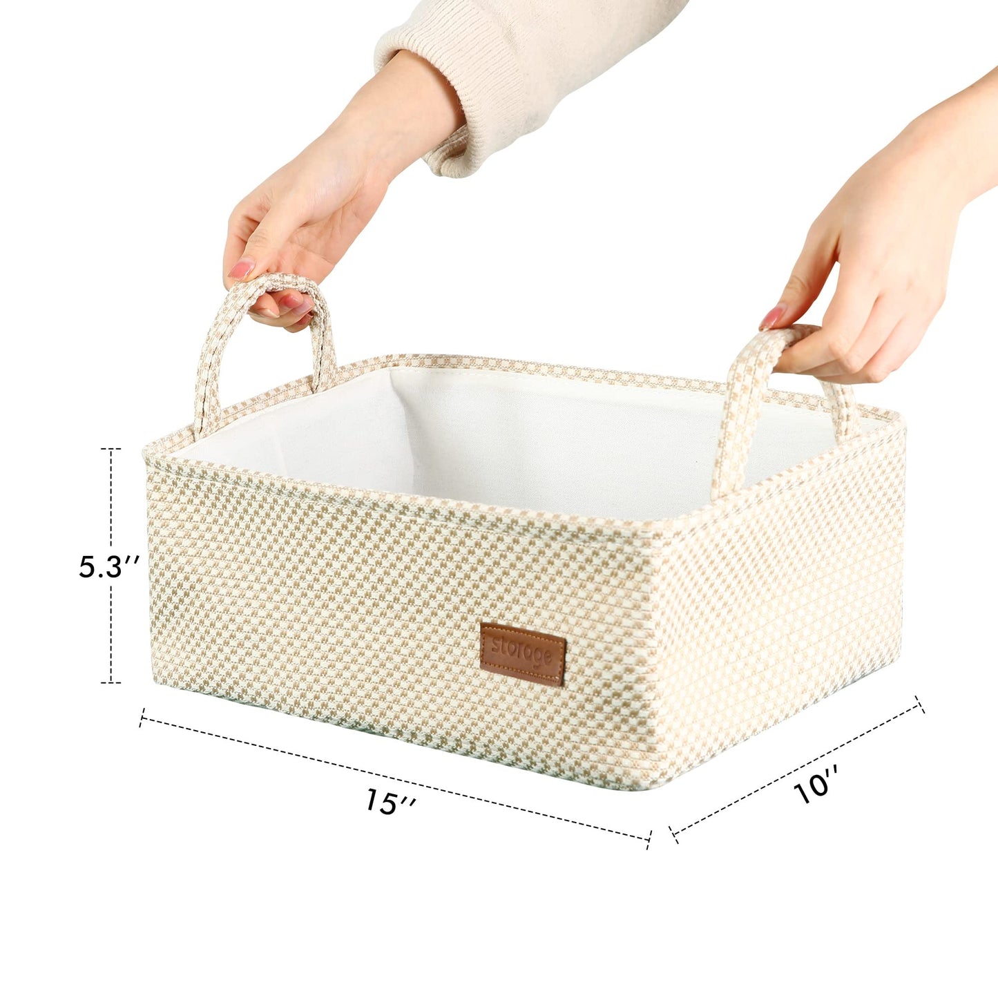 QiANBiRD Medium Beige Basket,Cute Decorative Basket Burlap Storage Organizer Bin for Gifts Empty with Handles for Shelves,Closets, Laundry, Nursery,Toys,Books15*10"* 5.3"