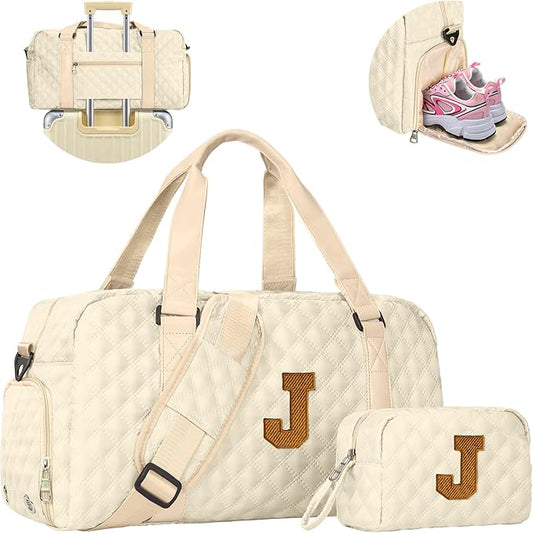 Elilier Gifts for Female Women Girls, Initial Travel Duffel Bag, Gym Bag, Personalized Weekender Bag, Friend Wedding Girlfriend Birthday Gifts for Teen Girls, Graduation Gifts