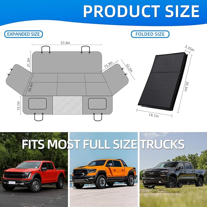 Truck Dog Seat Cover Back Seat,Back Seat Extender for Truck,Dog Hammock,Hard Bottom Car Seat Cover,Pet Seat Cover for F150/RAM1500/Silverado