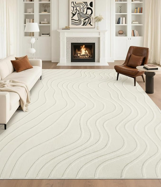 YIHOUSE 6x9 Abstract Line Area Rug, Modern Washable Stain Resistant Rugs Non Slip, Soft Indoor Floor Carpet for Living Room, Bedroom,Dining Room, White