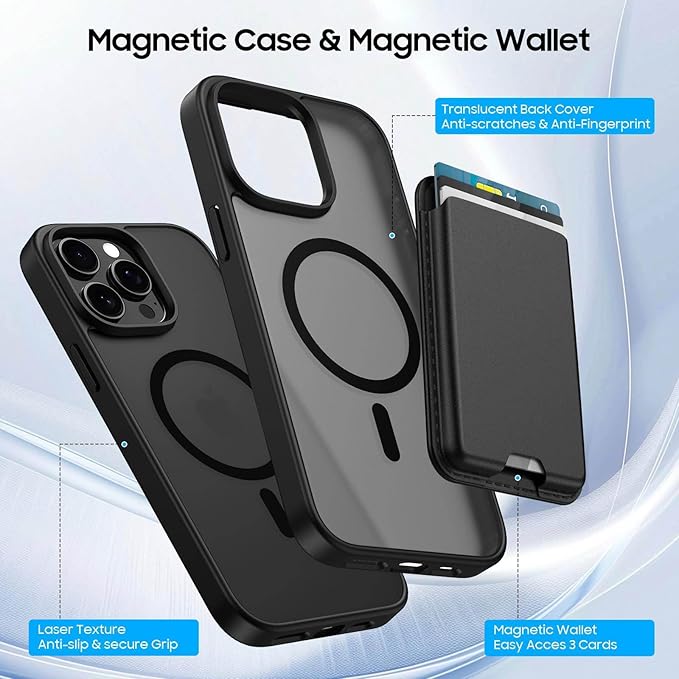 Ntwinro Magnetic for iPhone 13 Pro Max Case (Compatible with MagSafe) with Detachable Wallet & Card Holder for 3 Cards [RFID Blocking] Military Grade Protective Slim Phone Cover, Black