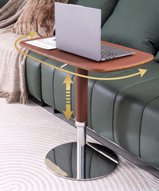 TV Trays for Eating on Couch, Adjustable Height 360° Swivel TV Tray with Saddle Faux Leather Top, Heavy Duty Snack Table for Sofa Bed Recliner, C Shaped Side Table for Laptop Dinner Small Spaces