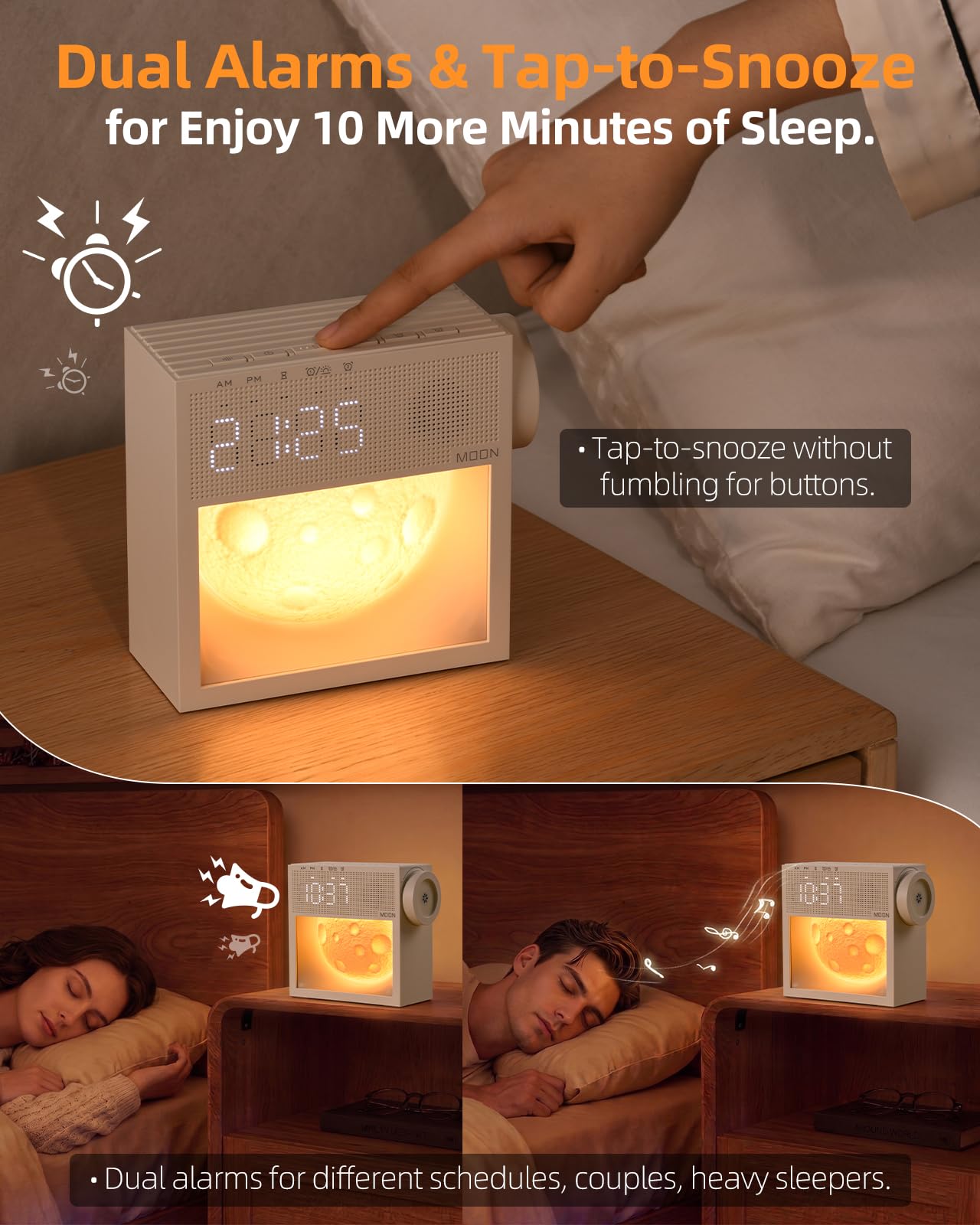 Bokefo Sunrise Alarm Clock and White Noise Sound Machine with 20 Soothing Sounds Moonlight Night Light Dual Alarms Bedroom Decor Desk Clock for Heavy Sleepers Adults Kids Baby