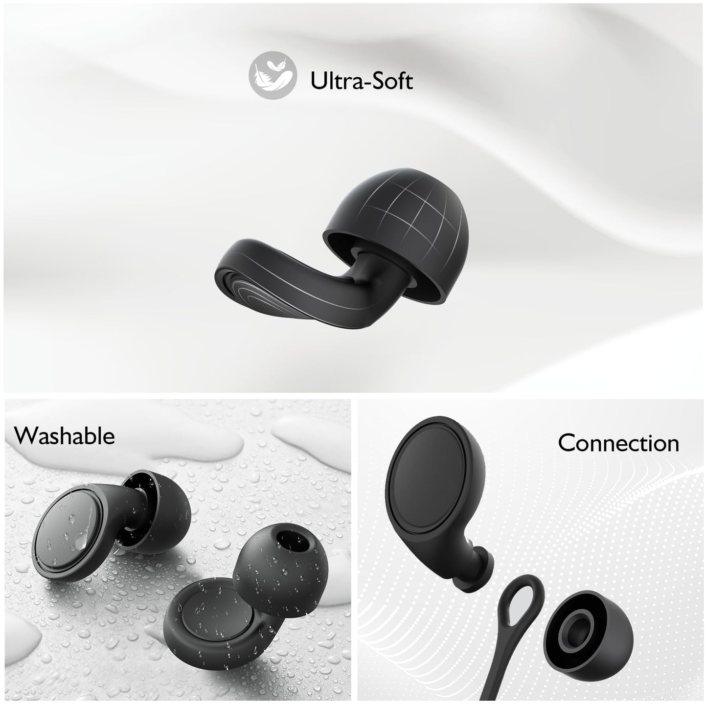 Jayine 2 Pairs Ear Plugs for Sleeping, Soft Full Silicone Ear Plugs for Noise Reduction 25dB, Reusable Hearing Protection Earplugs for Concert, Focus, Noise Sensitivity, 8 Ear Tips in S/M/L - Black