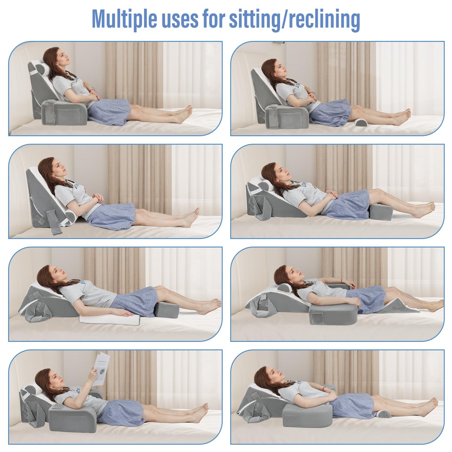 LEBENGURU Reading Pillow for Sitting in Bed Adult, Back Support Pillow with Detachable Headrest & Armrests for Watching TV in Floor,Bed Chair Backrest Pillow for Working/Relaxing/Gaming