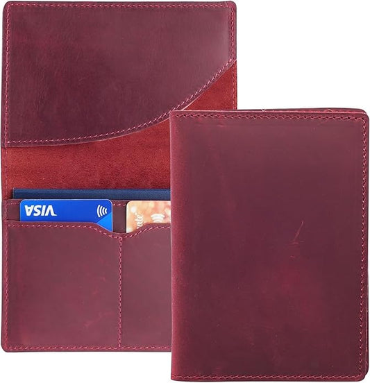 Retro Travel Genuine Leather Passport Holder with Folding Wallet Design