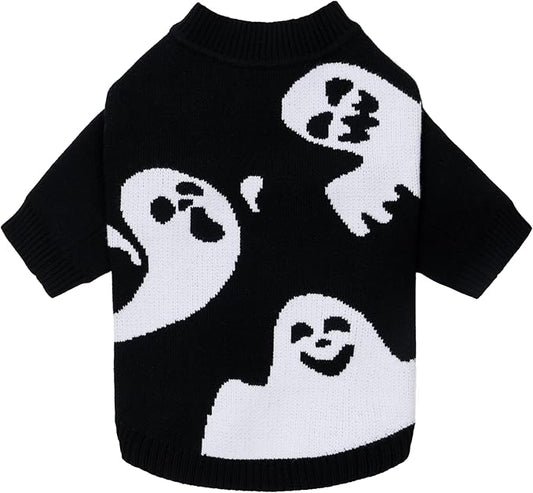 Fitwarm Halloween Ghost Dog Sweater, Funny Costumes for Dogs, Pet Apparel, Black, White, Large