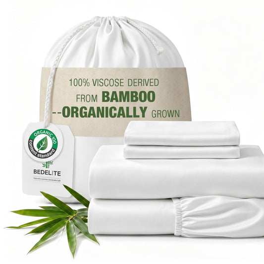 BEDELITE Bamboo Viscose Sheets - 100% Organically Grown, 18" Deep Pocket King Size Sheet Set, All Round Elastic & Corner Straps, Luxury Silky Soft Cooling Sheets for Hot Sleepers, 4 Pieces, White