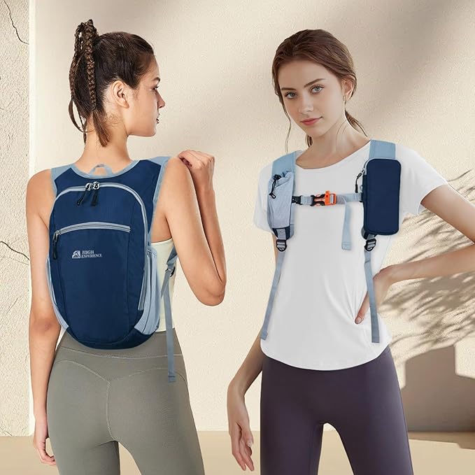 HIGH EXPERIENCE Hiking Backpack 10L/15L Small Daypack Lightweight Packable Travel Foldable Water Resistan for Women Men (Navy Blue, 10L)