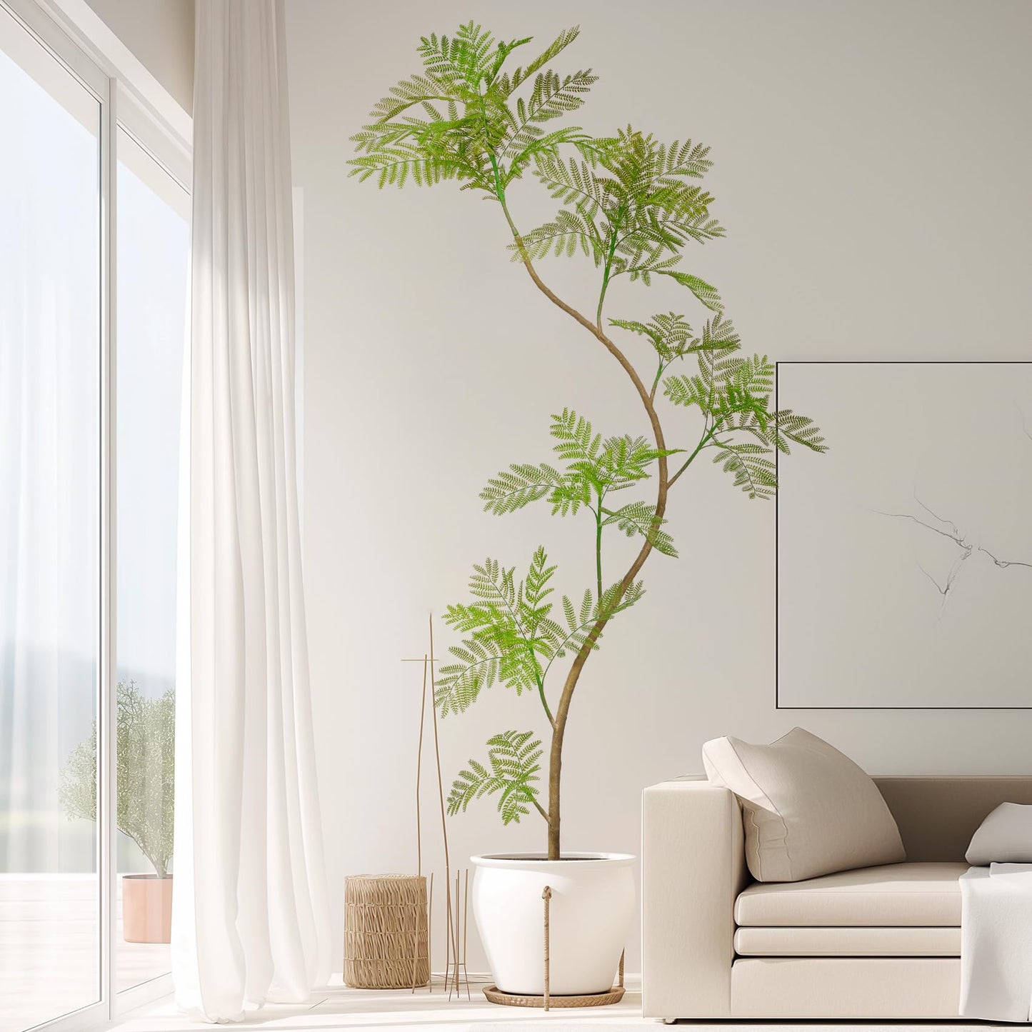 Bailikang 7.9FT Artificial Tree Fake Jacaranda Tree,Faux Tall Tree Lifelike Green Leaves Large Plants Indoor Fake Trees for Home Decor