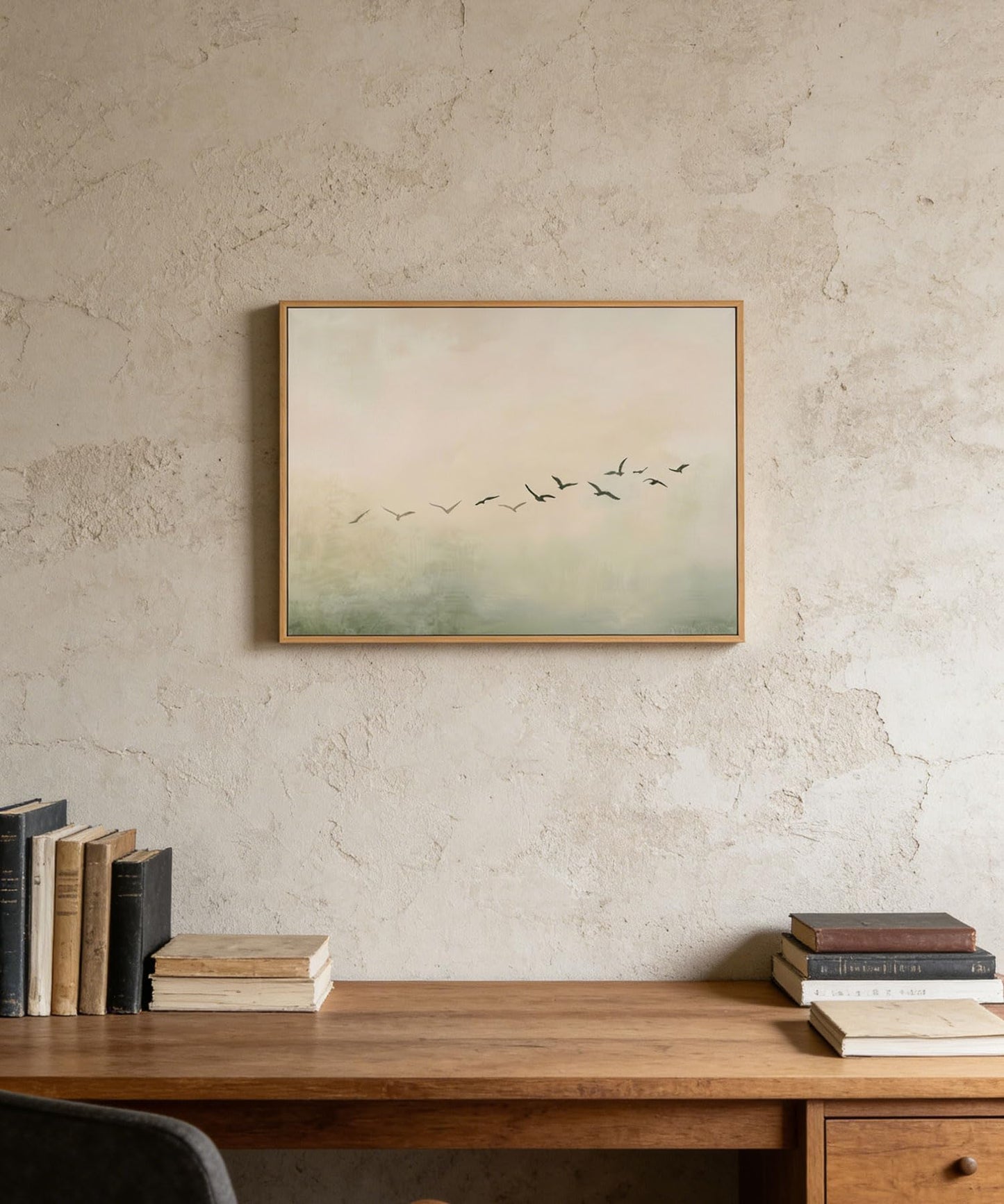 Framed Sage Green Japandi Flying Bird Canvas Wall Art Japanese Wabi Sabi Picture Wall Decor Abstract Nature Birds Poster Prints for Bedroom Living Room Home Decoration 16x24in