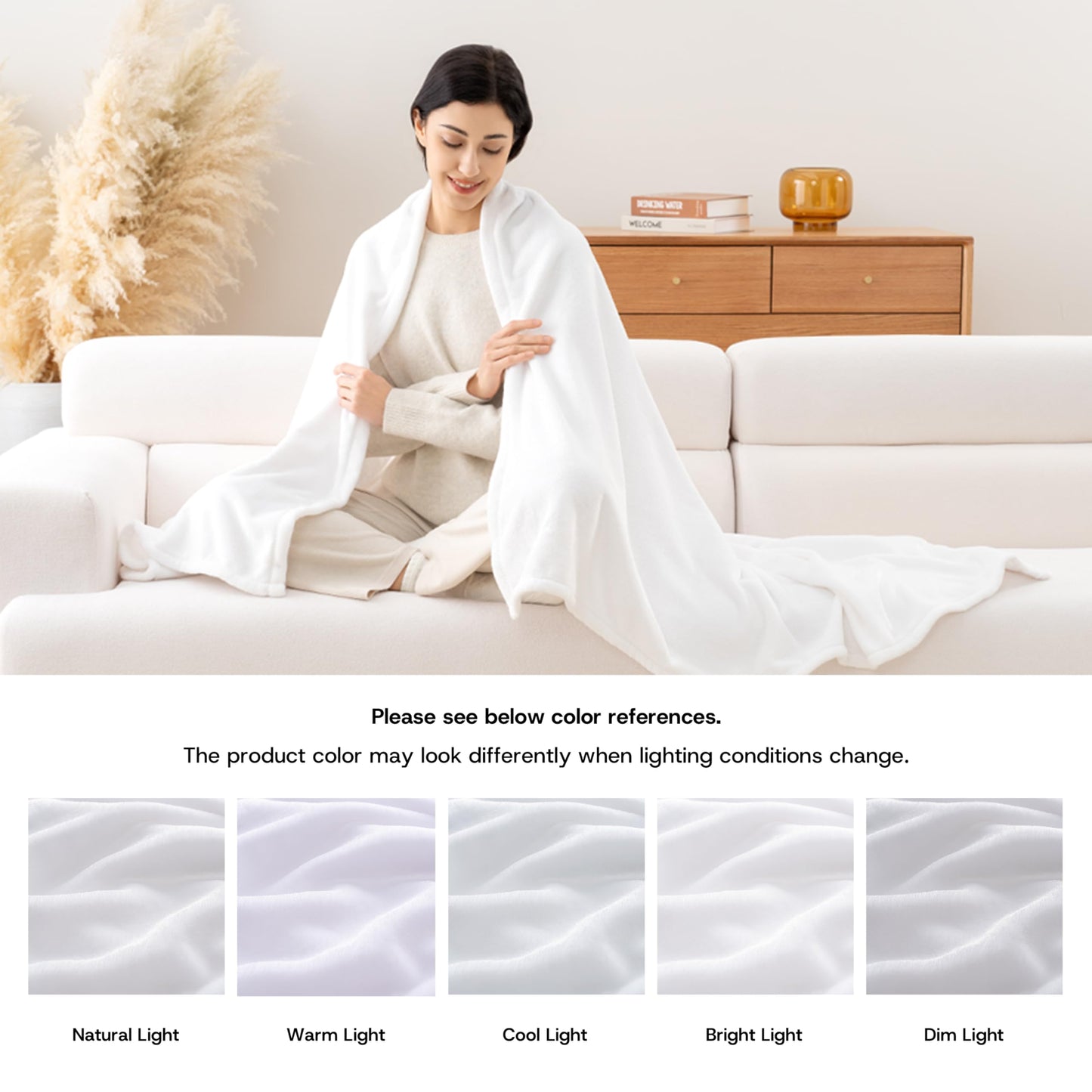 Sushing Luxury Fleece Warm Blanket, Soft Lightweight Velvety Plush Blanket for Sofa and Bed, Cozy Comfy for All Seasons(True White, 90×90 Inches)