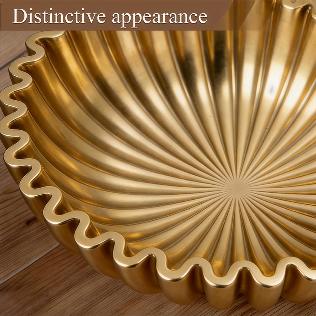 ZJSYTQS Large Modern Ruffle Bowls, Artificial Stone Decorative Catch All Bowl for Kitchen Counter and Entryway Table, Handcrafted Fruit Bowls and Key Bowl for Home Decor(Golden)