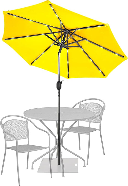 Sundale Outdoor 7 ft Solar-Powered 24 LED Lighted Patio Umbrella with Crank & Push Button Tilt for Garden, Deck, Backyard, Pool, 8 Ribs (Yellow)