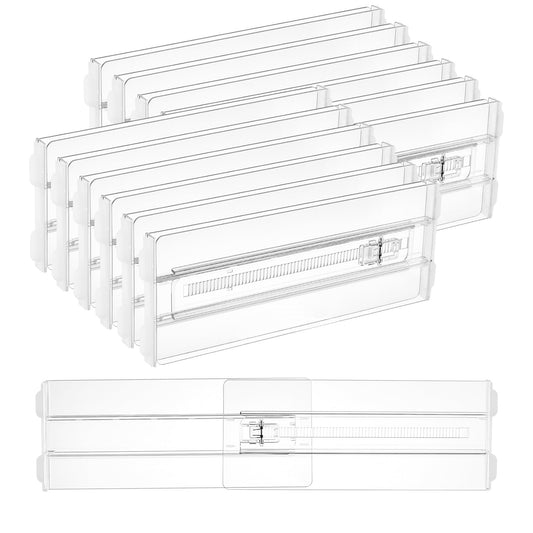Vtopmart 12 Pack Drawer Dividers for Clothes, 4" High 10.2"-16.5" Adjustable Expandable Dresser Drawer Organizer, Clear Plastic Separators for Dresser, Baby Clothing, Underwear, Cosmetic, Toiletries